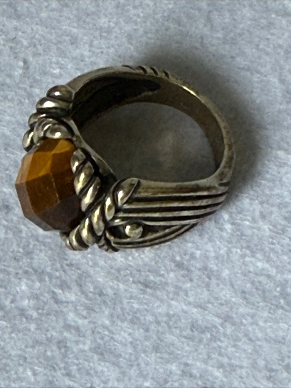 Carolyn Pollack Faceted Tiger's Eye Ring - Brown and Silver Size 7